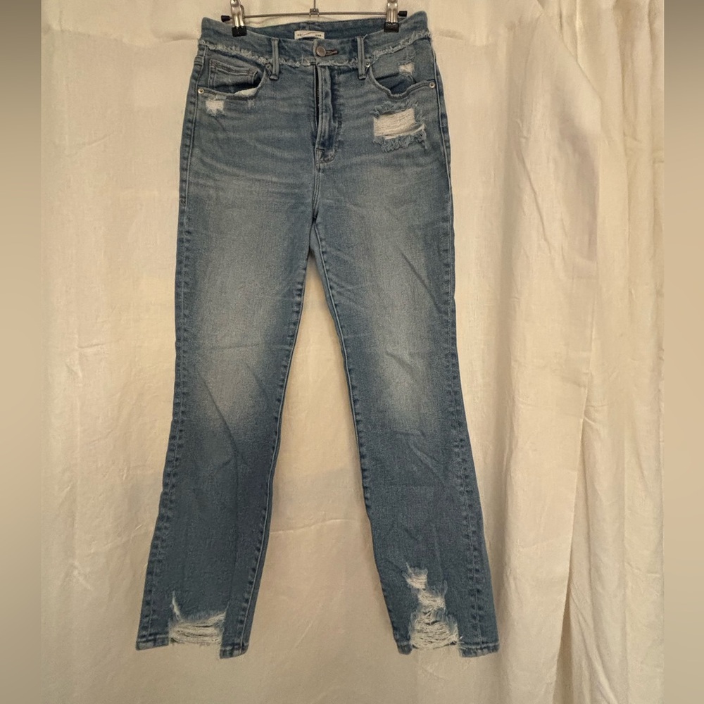 Good American Light Blue Distressed Straight Leg Jeans